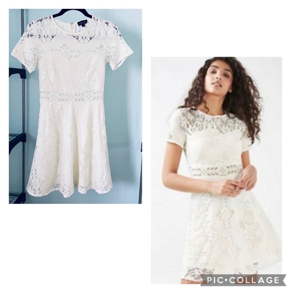 Topshop • Cream Fit and Flare Lace Dress